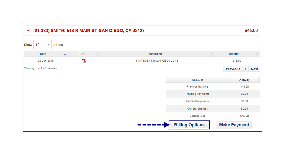 Change Billing Options Step 1