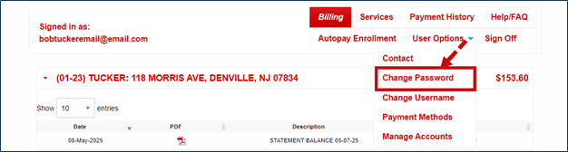 Change Password Method Step 1