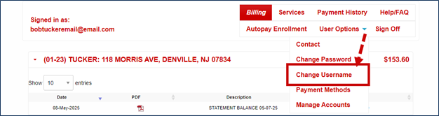 Change Username Step 1